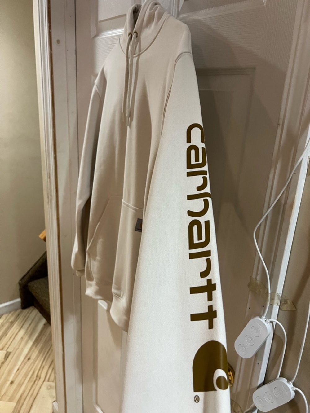 Carhartt Cream Hoodie with Gold Sleeve Logo